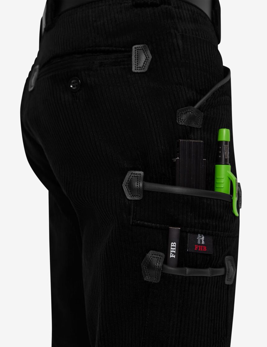 FHB GUSTAV Zunfthose Trenkercord Dreidraht m. Echtleder, schwarz, Gr. 26