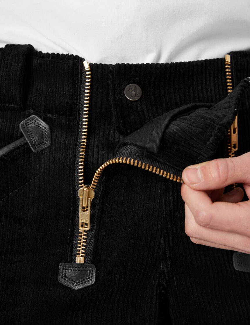 FHB GUSTAV Zunfthose Trenkercord Dreidraht m. Echtleder, schwarz, Gr. 26